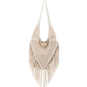 The Sak Gray Crochet Hobo Bag with Fringe